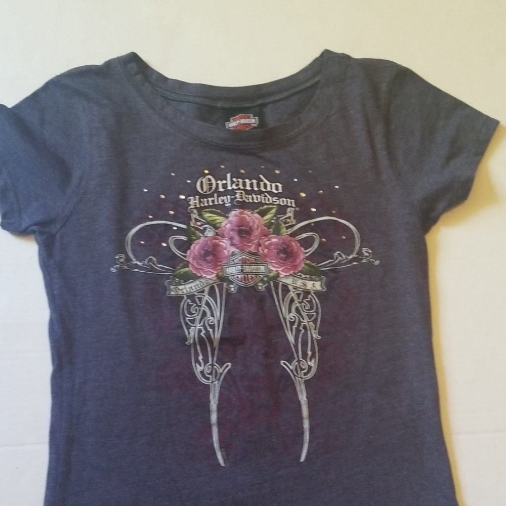 Harley Davidson Shirt Dark Gray and Pink XS